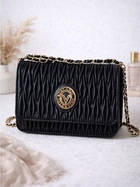 Valentino Orlandi Black Crossbody Bag with Gold Accents
